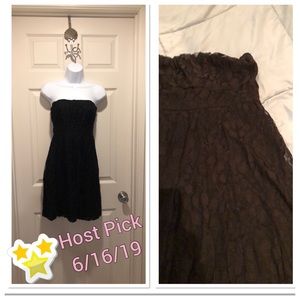 Black lace strapless dress